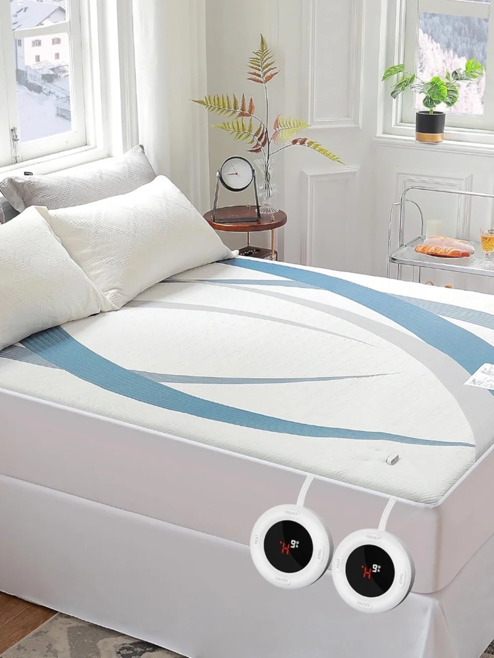 Gotcozy Electric Heated Mattress Pad King Size Dual Control, 6 Heat Setting-Blue